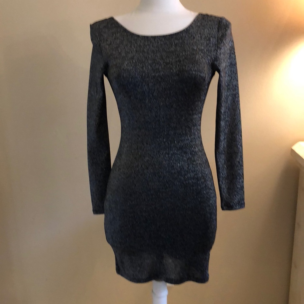 Black shimmer low back form fitting dress